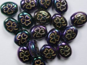 0080706 Purple Iris Gold Inlay Oval Clover 20 Pc.