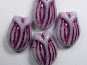 0080708 Tulip Bead Opaque Light Violet Fuchsia Striped 4 Pc. - Afbeelding 1
