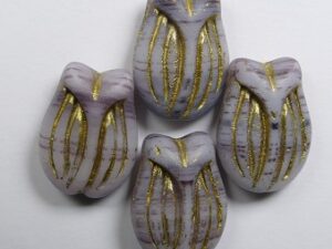 0080709 Tulip Bead Matte Light Amethyst Purple Melee Gold Striped kleur 4 Pc. - Afbeelding 1