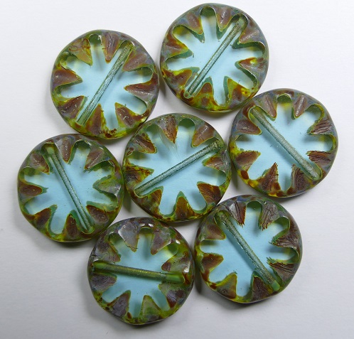 0090429 Aquamarine Picasso Table Cut Sun Bead 18 mm 4 Pc 60010-86800 Aquamarine Picasso Table Cut Sun Bead 18 mm