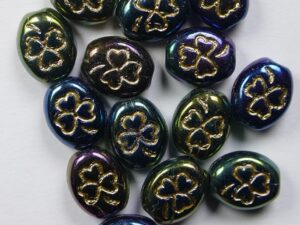 0100546 Green Iris Gold Inlay Oval Clover 20 Pc.
