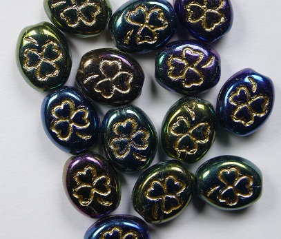 0100546 Oval clover 10x9 mm green iris gold inlay color 21455GL