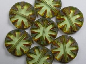 0100552 Light Peridot Picasso Table Cut Sun Bead 14 mm 4 Pc.