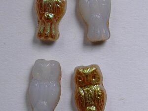 OWL-01000-98532 Owl Bead White Opal Brown Rainbow 12 Pc.