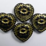 0010505 hearts with flower beads opaque black gold washed color 23980-54302