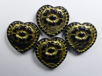 0010505 hearts with flower beads opaque black gold washed color 23980-54302