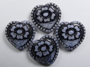 0020311 Hearts with Flower Snow White Black Washed 4 Pc - Afbeelding 1