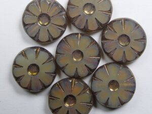 0040255 Topaz Opal Bronze Wash Table Cut Sunflower Bead 6 Pc.