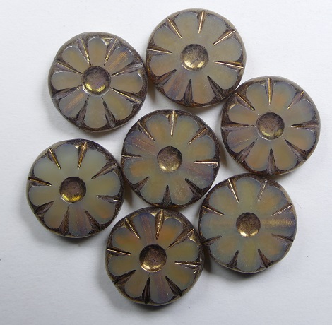 0040255 Topaz Opal Bronze Wash Table Cut Sunflower Bead 12 mm kleur 11000-14415