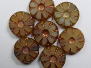 0040256 Topaz Opal Picasso Copper Patina Table Cut Sunflower Bead 5 Pc.