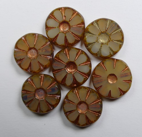 0040256 Topaz Opal Picasso Copper Patina Table Cut Sunflower Bead 12 mm kleur 11000-86800-54319