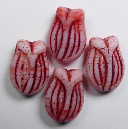 0050301 tulip bead Matte White Opal Light Red, Garnet Striped kleur R2932-84100-54314