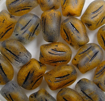0060128 mini tulip bead 9x7 mm matte crystal-orange melee black patina kleur R0912