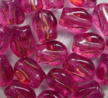0070443 mini tulip bead 9×7 mm crystal fuchsia coated gold striped kleur 00030-54302-11034