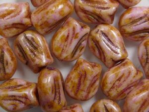 0070445 Mini Tulip Beads Pink Alabaster Rose Gold Lazura 12 Pc. - Afbeelding 1