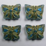 0090430 Aquamarine Gold Patina Butterfly Beads 15×12 mm kleur 60020-54302