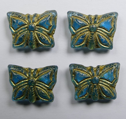 0090430 Aquamarine Gold Patina Butterfly Beads 15×12 mm kleur 60020-54302