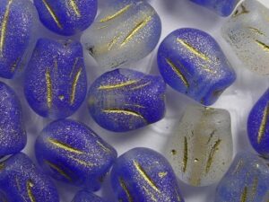 0090432 Mini Tulip Beads Matte Crystal Blue Gold Touched 12 Pc. - Afbeelding 1