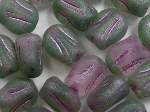 0100554 Mini Tulip Beads Matte Pink-Turmaline Green Fuchsia Striped 12 Pc. - Afbeelding 1