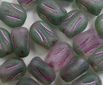 0100554 mini tulip bead 9x7 mm Matte Pink-Turmaline Green Fuchsia Striped kleur R0544-84100-54321