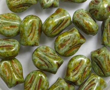 0100555 mini tulip bead 9x7 mm Alabaster cardamom Lustered kleur 02010-65326