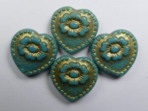 0100556 Hearts with Flower Persian Turquoise Gold Washed 4 Pc - Afbeelding 1