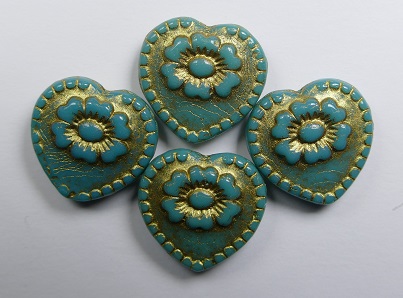 0100556 hearts with flower beads persian turquoise gold washed color 63140-54302
