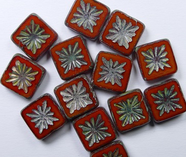 0060130 Opaque Dark Orange Picasso Squared Kiwi Table Cut Bead color 81260-86800