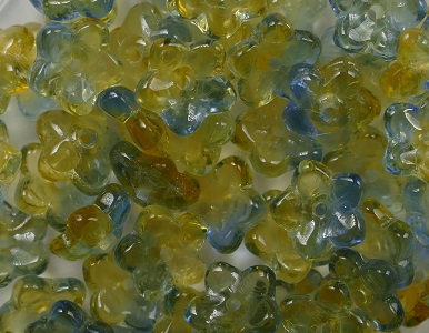0060131 Druk Flower Caps Transparent Zacht Oranje met Blauw Melee 7 mm