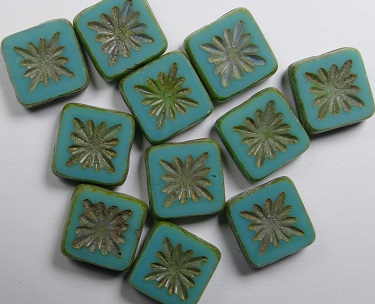 0100558 squared kiwi beads 10x10 mm opaque green turquoise picasso color 63130-86800