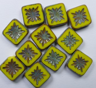 0130140 Opaque Yellow Picasso Squared Kiwi Table Cut Bead color 83130-86800
