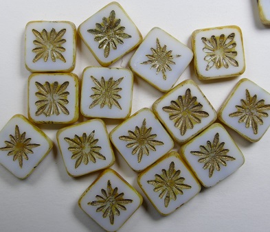 0140264 squared kiwi beads 10x10 mm chalk white picasso gold patina color 03000-86800-54302
