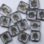 0150189 Crystal Flamed Grey Squared Kiwi Table Cut Bead color 00030-65426