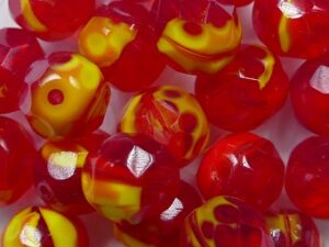 FP1-08-S0480 Yellow Red Opal Czech Glass Facet Firepolish 8 mm 15 stuks