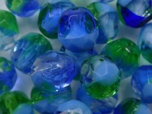 FP1-08-X1207 Transparent Opal Blue Green Melee Czech Glass Facet Firepolish 8 mm 15 stuks