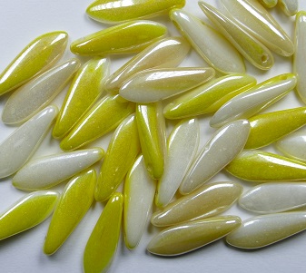 0130142 dagger beads 16x5 mm Opaque White Yellow Luster color 99990-14400