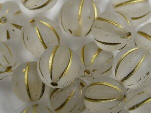 0150191 Matte Crystal Gold Striped Melon Beads 8 mm 15 Pc.