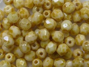 FP1-04-13020-86800 Ivory Picasso Czech Glass Facet Firepolish 4mm 50 stuks