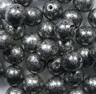 06-R-23980-15481 6 mm round druck beads jet silver splash color 23980-15481