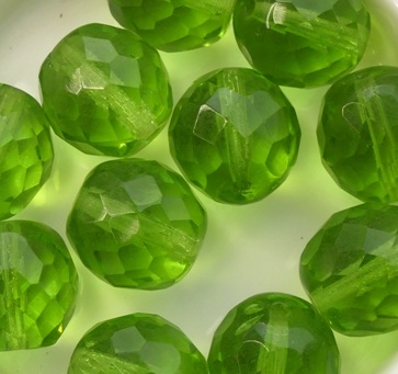 FP1-12-50120 Green Czech Glass Facet Firepolish 12mm