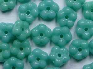 FB-63130 Czech Glass Flower Beads, Opaque Green Turquoise 25 Pc. - Afbeelding 1