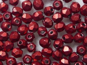 FP1-03-07B09 ColorTrends Saturated Metallic Cranberry Czech Glass Facet Firepolish 3mm