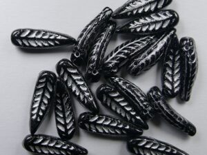 0010515 Jet Silver Washed Birds Feather Beads 15 Pc.