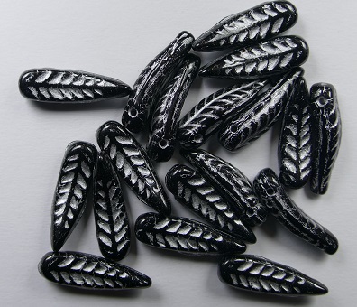 0010515 Jet Silver Washed birds feather beads, veertje color 23980-54301