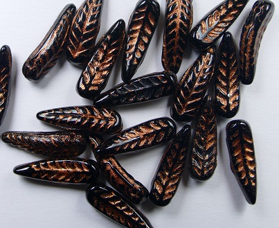 0010516 Jet Copper Washed birds feather beads, veertje color 23980-54319