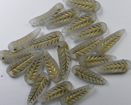 0150192 Matte Crystal Gold Washed birds feather beads, veertje color 00030-54302-84100