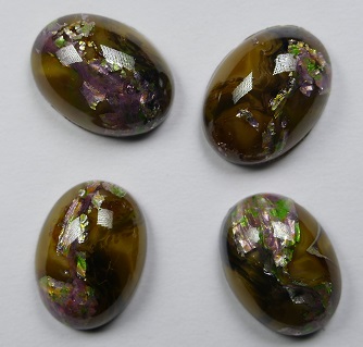 CAB-18-13-OV-BM-MF Glass Cabochon Oval 18x13 mm brown Melee, multicolored foil