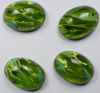 CAB-18-13-OV-TOL-GF Glass Cabochon Oval 18x13 mm Transparent Opal Lime Gold Foil