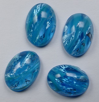 CAB-18-13-OV-TOT-SF Glass Cabochon Oval 18x13 mm Transparent Opal Turquoise Silver Foil