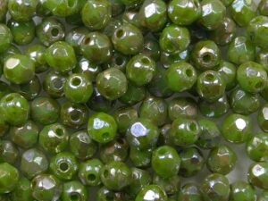 FP1-03-53200-43400 Opaque Spring Green Silver Picasso Czech Glass Facet Firepolish 3mm 50 stuks - Afbeelding 1